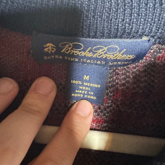 Brooks Brothers Extra Fine Italian Merino Wool Plaid Pullover Mens Med - Picture 2 of 3